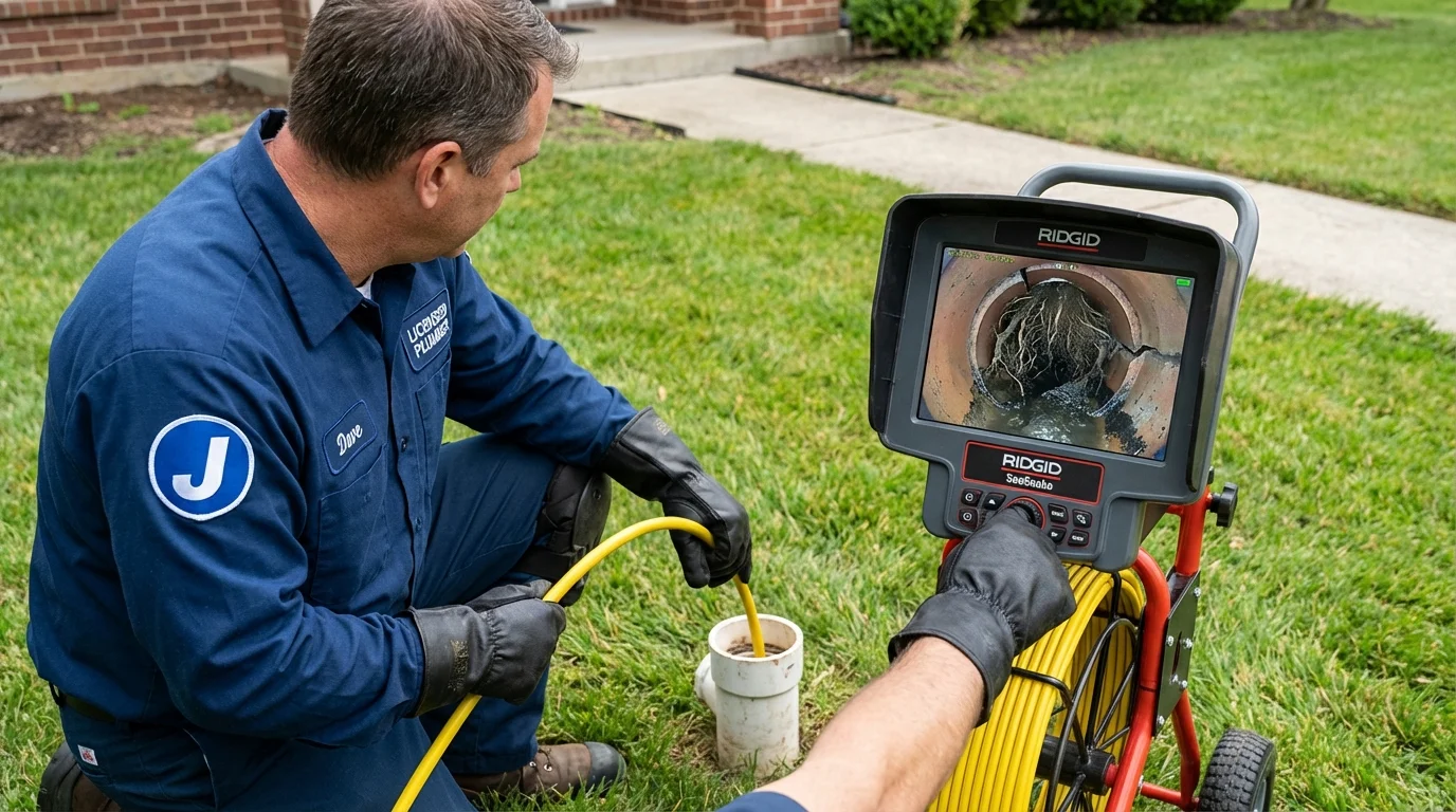 Sewer camera inspection being performed by Johns Plumbing LLC in Mosheim