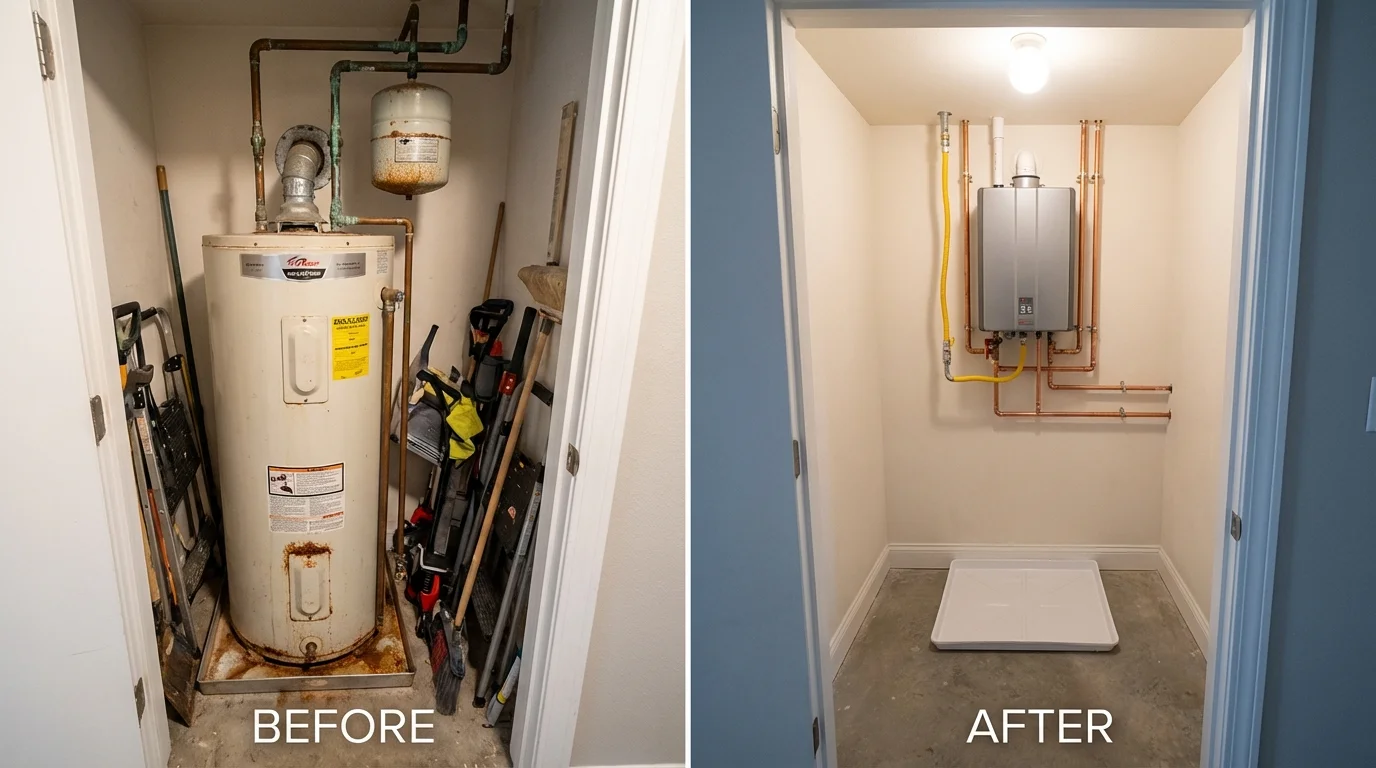 Tank water heater versus wall-mounted tankless unit comparison for Mosheim, TN homeowners